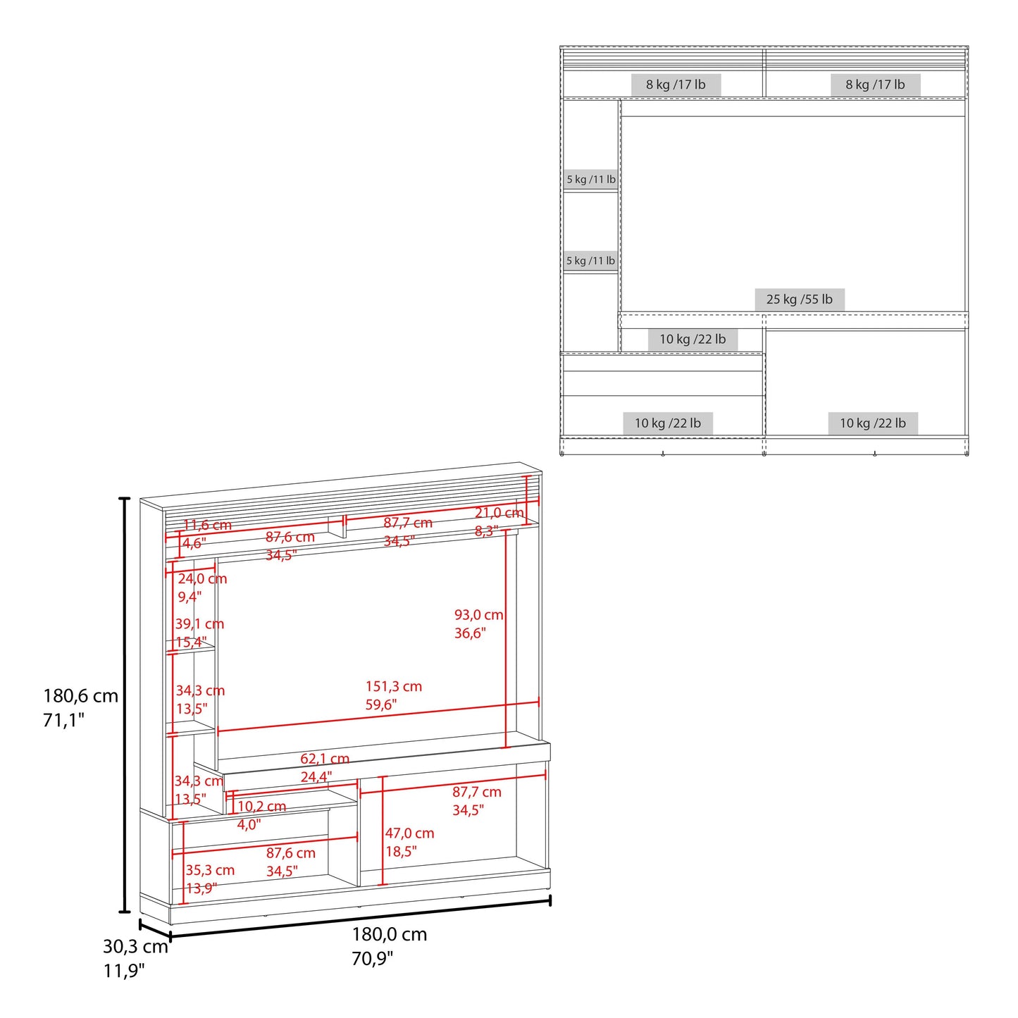 Walnut Entertainment Center - 50-59 Inch TV Storage for Living Room
