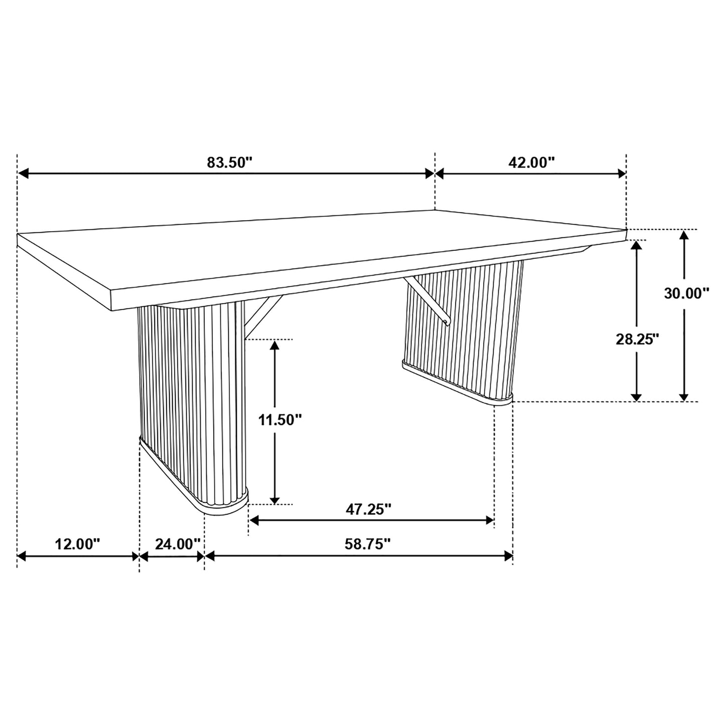 Houston Black Rectangular Double Pedestal Dining Table - 6 Seats