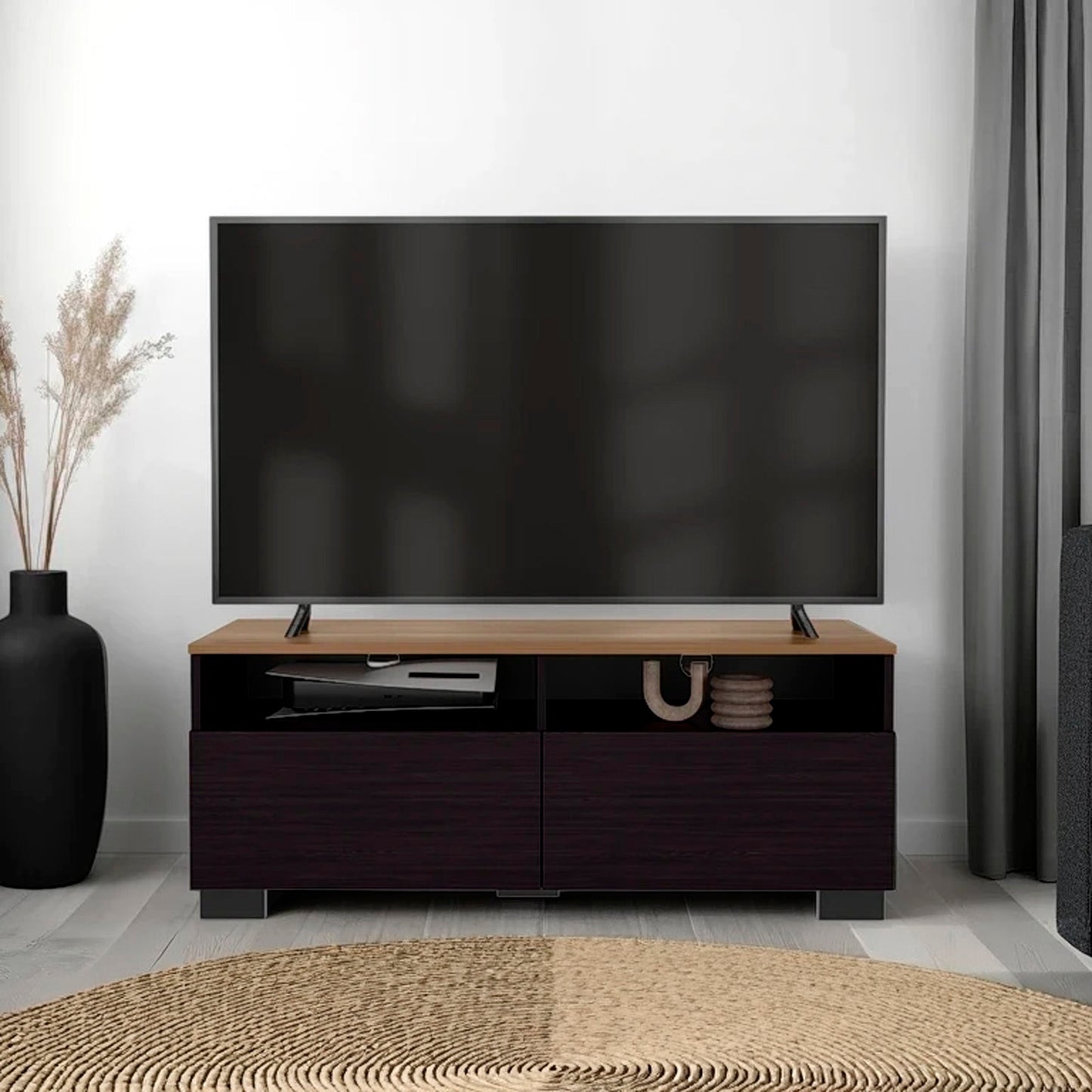 Colman Modern TV Stand with Open Shelves and Compact Profile, Minimalist Media Console for Living Room or Bedroom