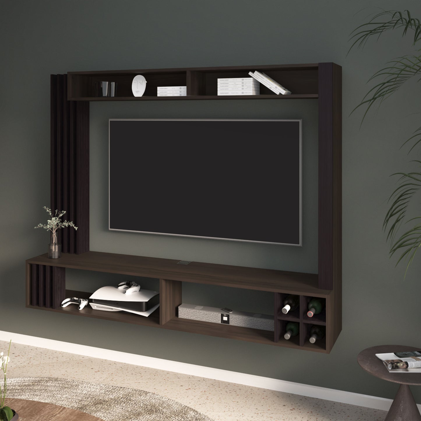 Bremmen Entertainment Center With Open Shelves, Tv Panel And Storage Compartment For Living Room or Bedroom