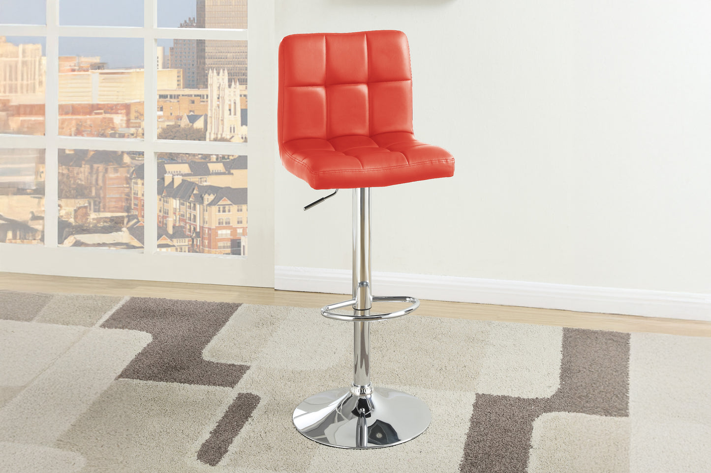 Adjustable Height Red Faux Leather Upholstery Arm less Barstool Set of 2