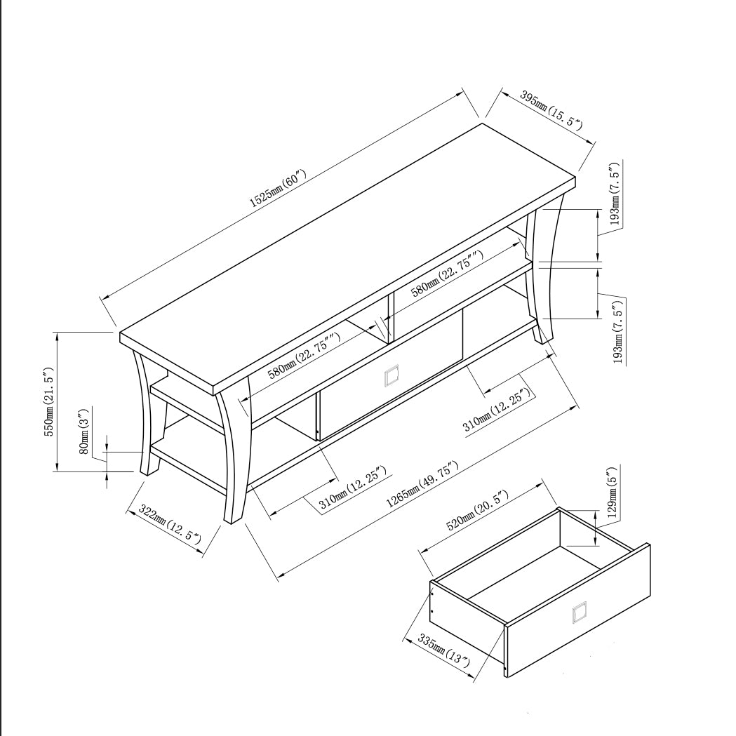 Espresso TV Stand with Storage Shelves 60-69 Inch TVs