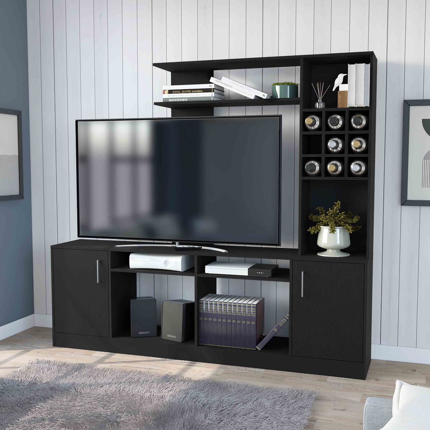 Vibrant Entertainment Center For TV´s up 78", Double Doors Cabinet, Storage Spaces, Six External Shelves