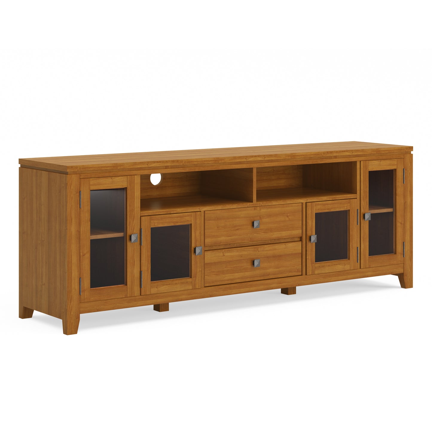 Cosmopolitan 72 inch Wide Solid Wood TV Stand in Light Golden Brown For TVs up to 80 inches