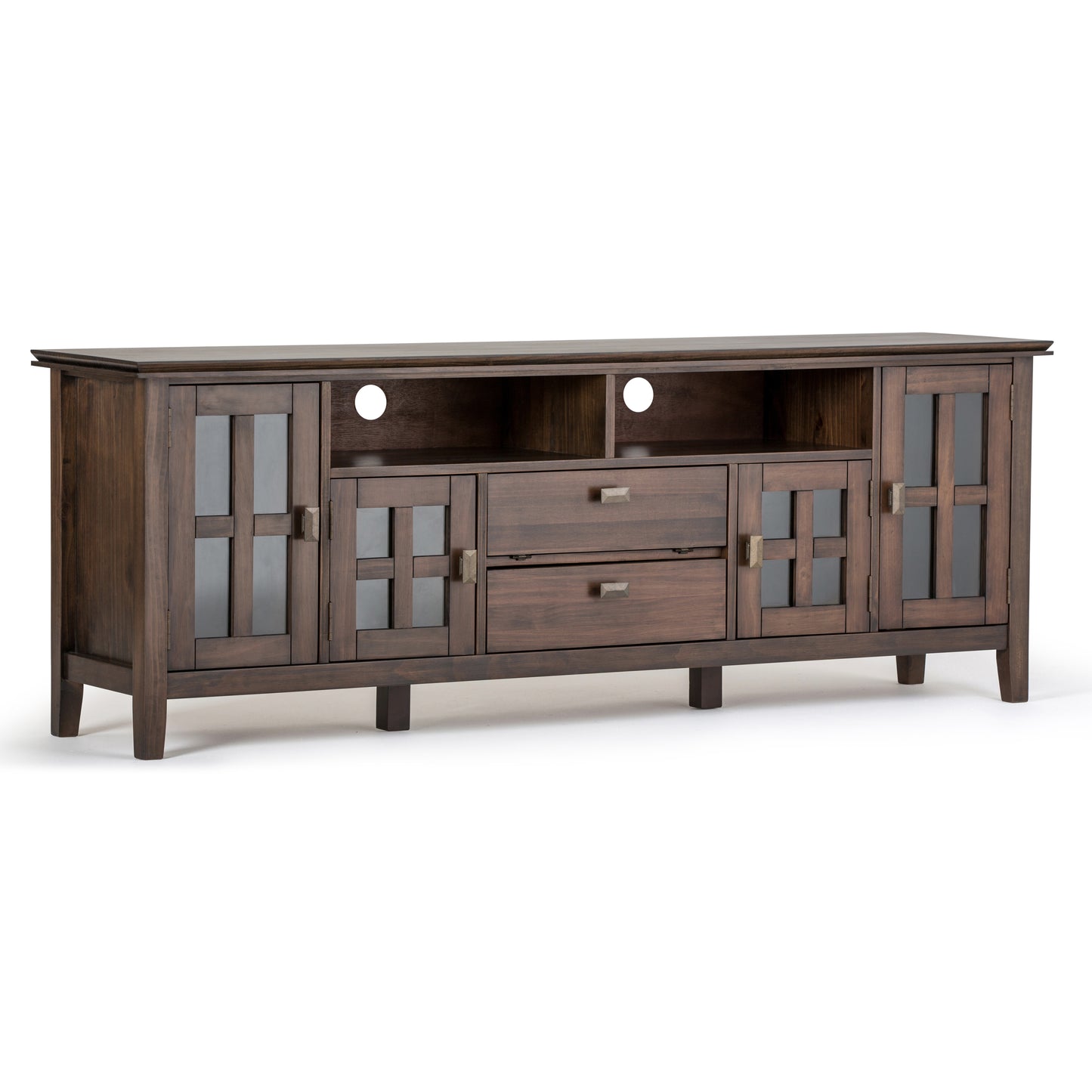 Artisan 72 inch Wide Solid Wood TV Stand in Natural Aged Brown For TVs up to 80 inches