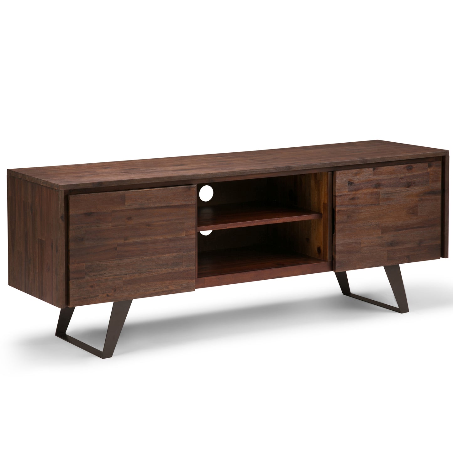Lowry 63 inch Wide Solid Wood TV Stand in Distressed Charcoal Brown For TVs up to 70 inches