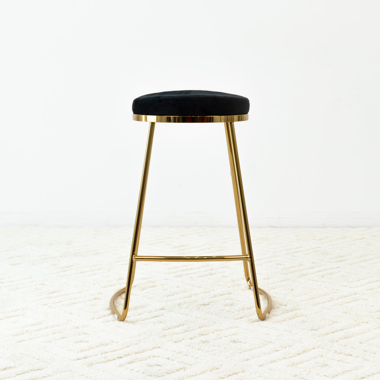 Black Velvet Mid-Century Stool - 20.5" Dining Accent Chair