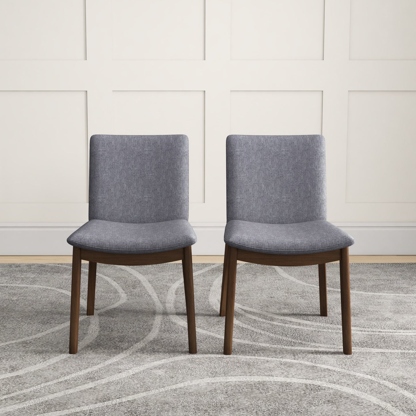 Top Quality Laura Mid-Century Modern Solid Wood Dining Chair (Set of 2) with Fabric Upholstery in Grey for Home Kitchen