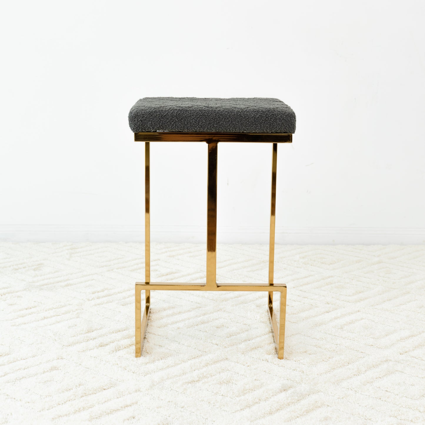 Grey Velvet Mid Century Stool - Dining Room Accent