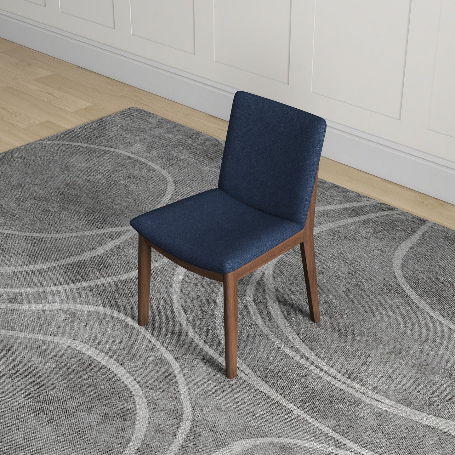 Laura Blue Linen Solid Wood Dining Chair (Set Of 2) - Mid-Century Modern Style
