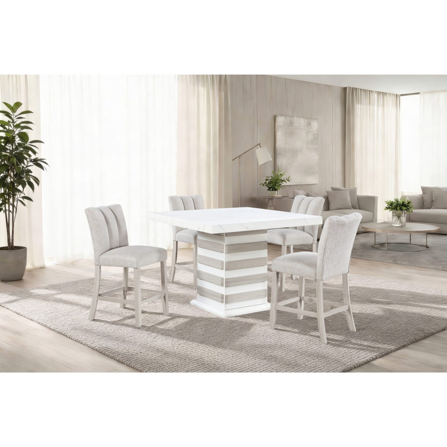 Beige Fabric Bar Stools Set of Two - Dining Room Chairs