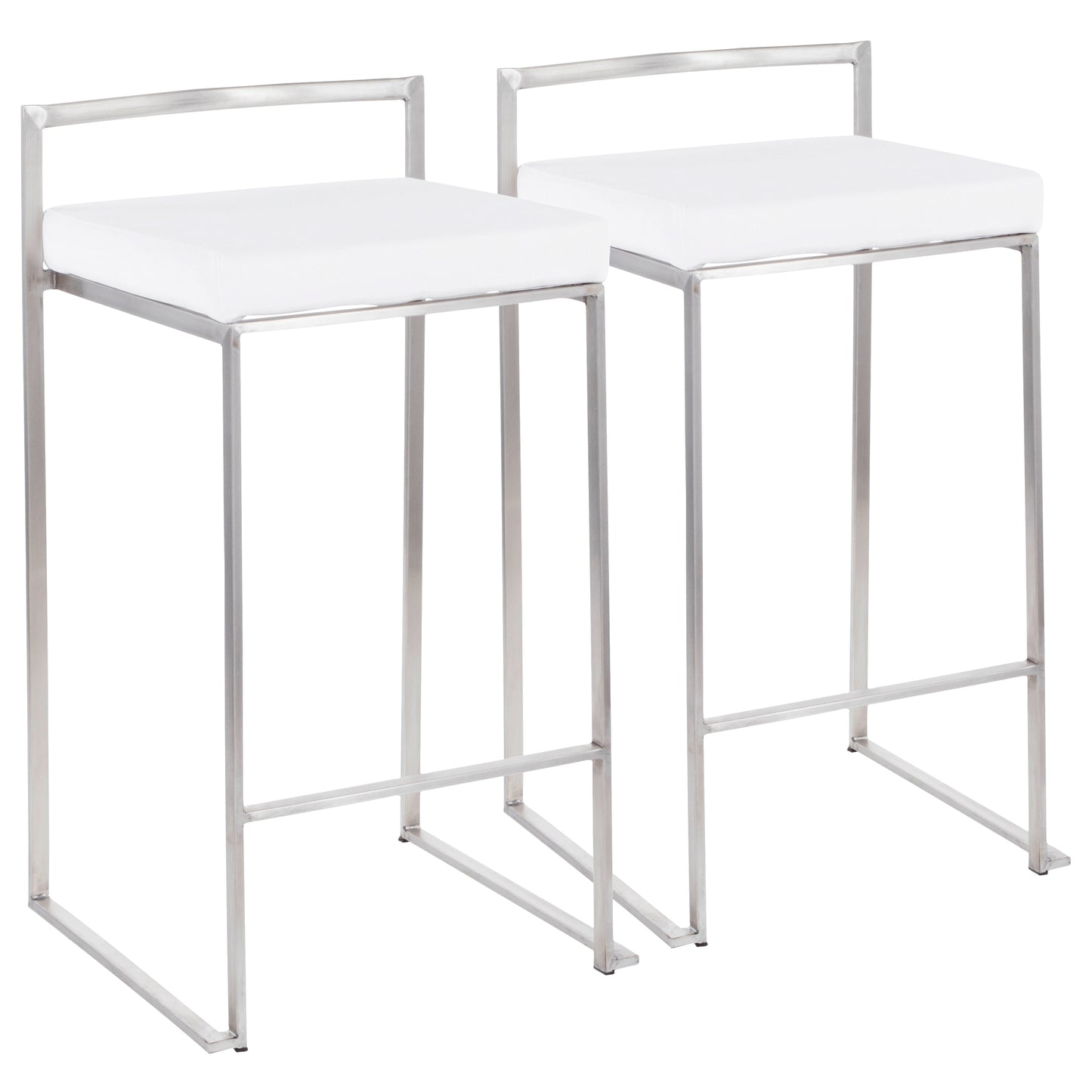 Contemporary Stackable Counter Stool in Stainless Steel with White Velvet Cushion - Set of 2