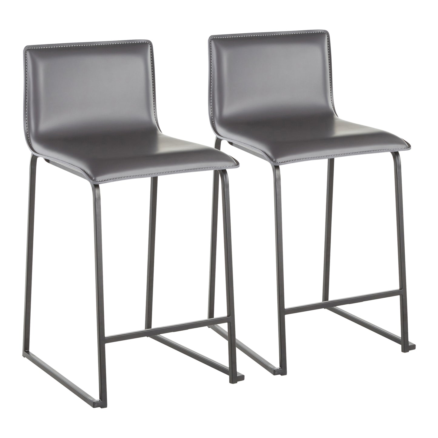 26" Contemporary Counter Stool in Black Metal and Grey Faux Leather - Set of 2