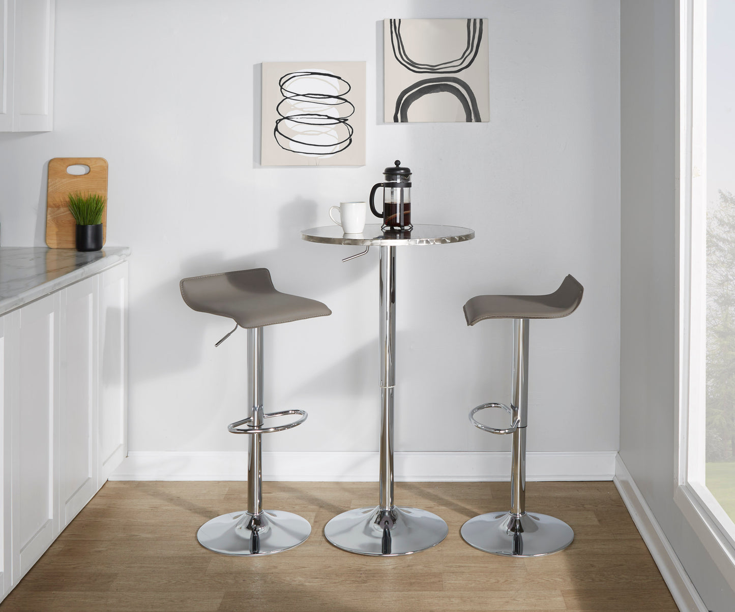 Contemporary Adjustable Barstool in Grey PU Leather - Set of 2