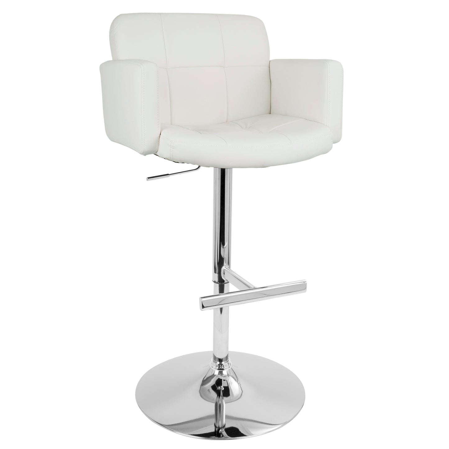 Stout Contemporary Adjustable Barstool with Swivel and White Faux Leather