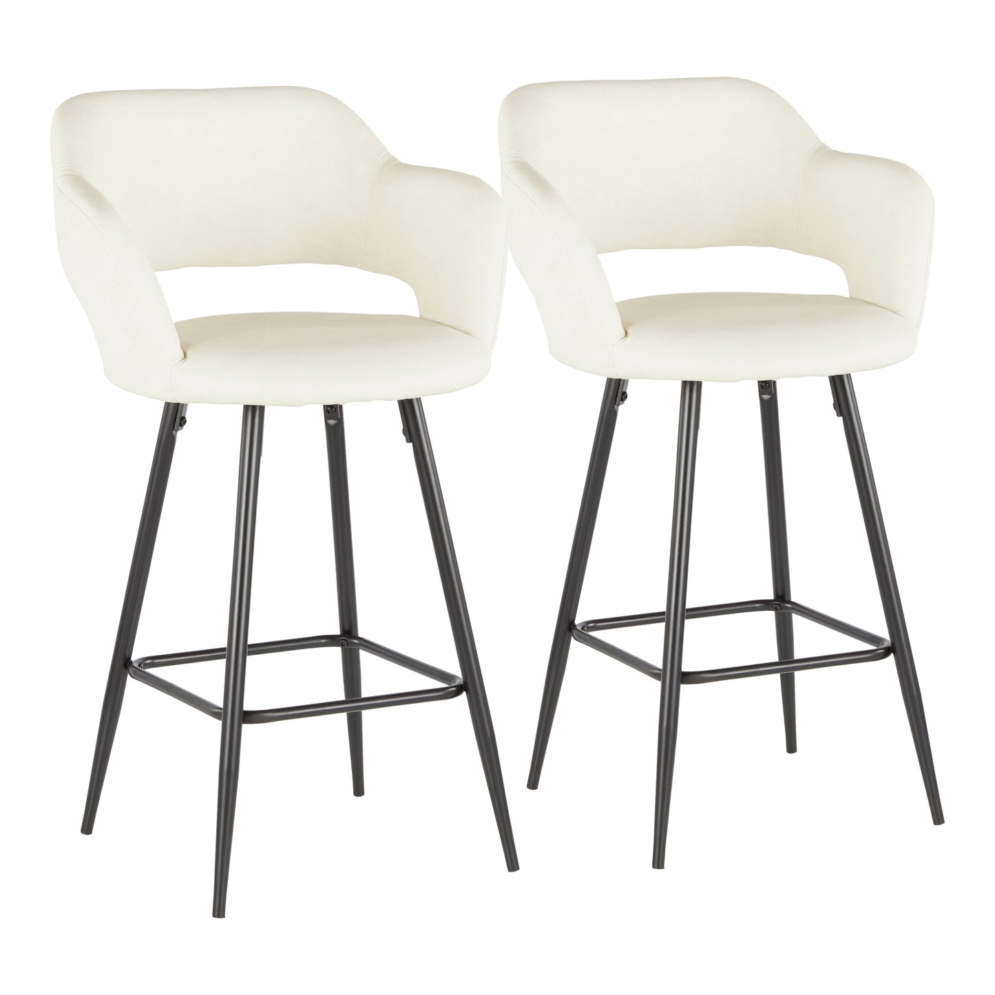 Contemporary Counter Stool in Black Metal and Cream Faux Leather - Set of 2