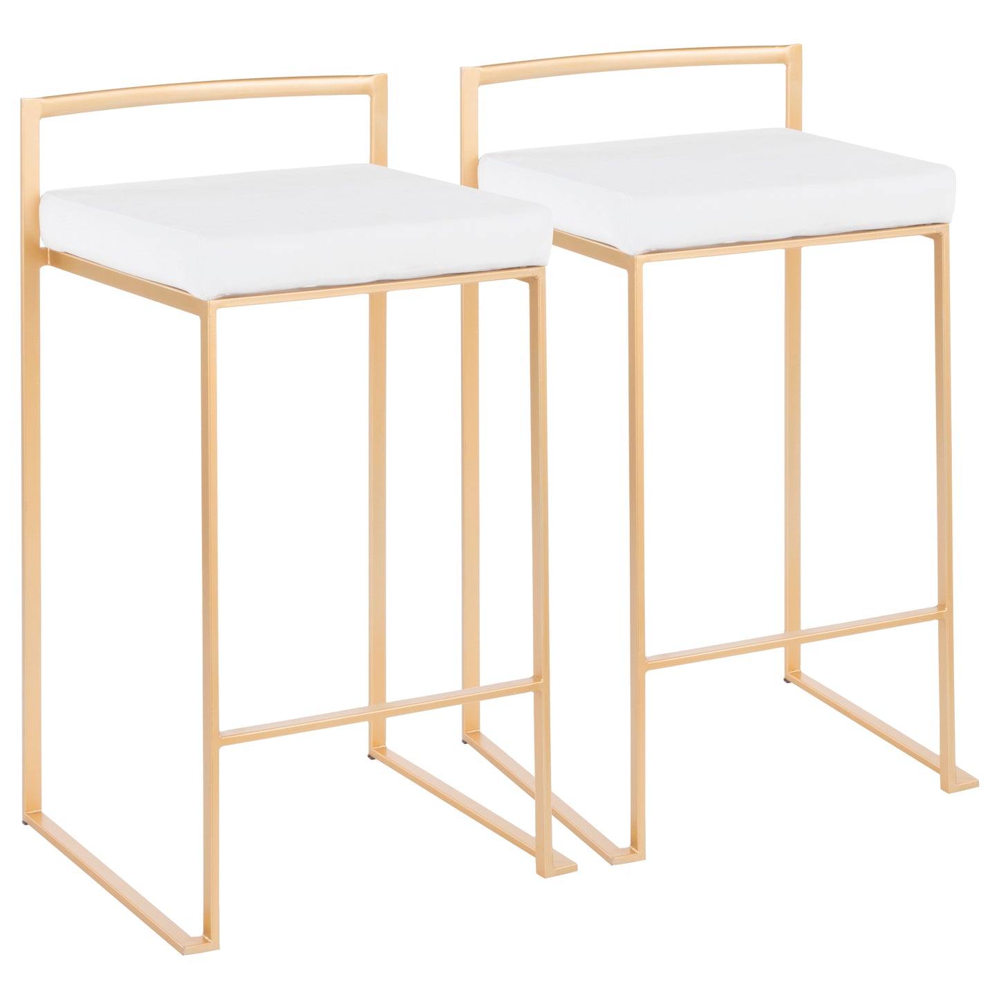 Contemporary Stackable Counter Stool in Gold with White Velvet Cushion - Set of 2