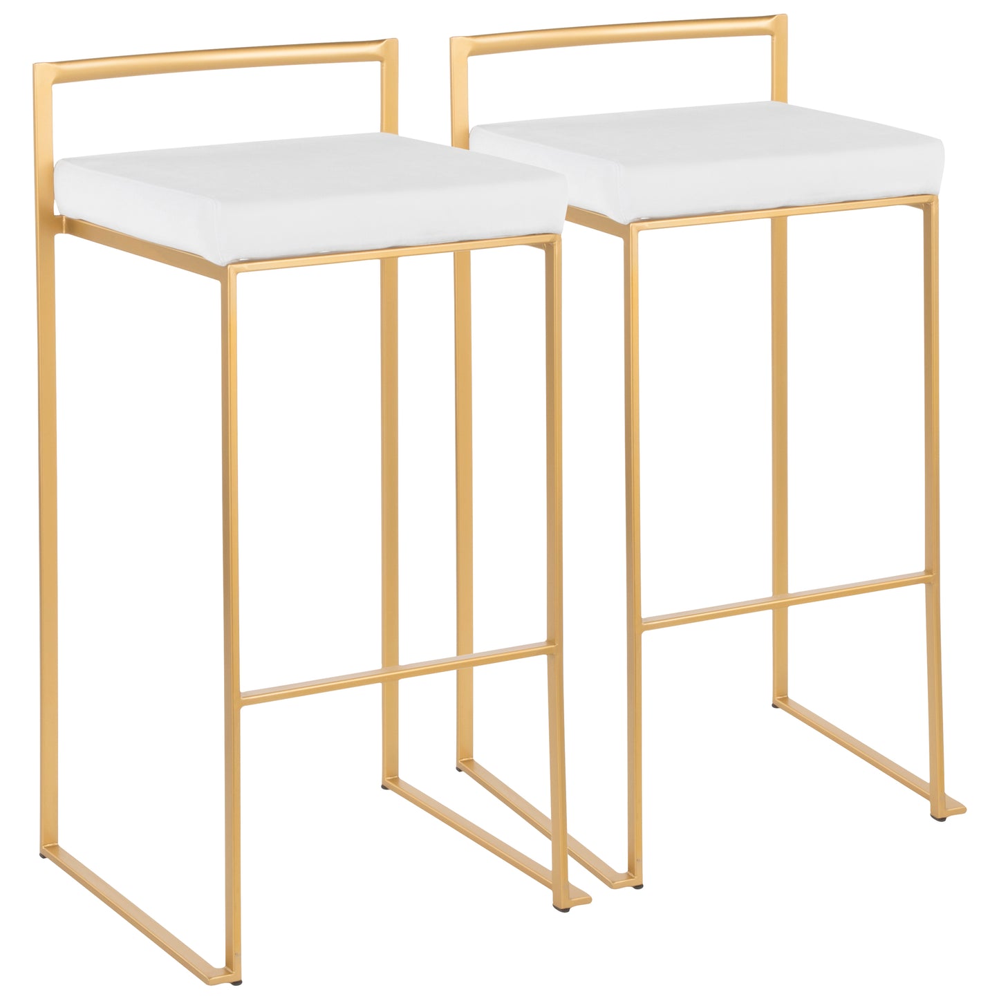 Contemporary- Stackable Barstool in Gold with White Velvet Cushion - Set of 2