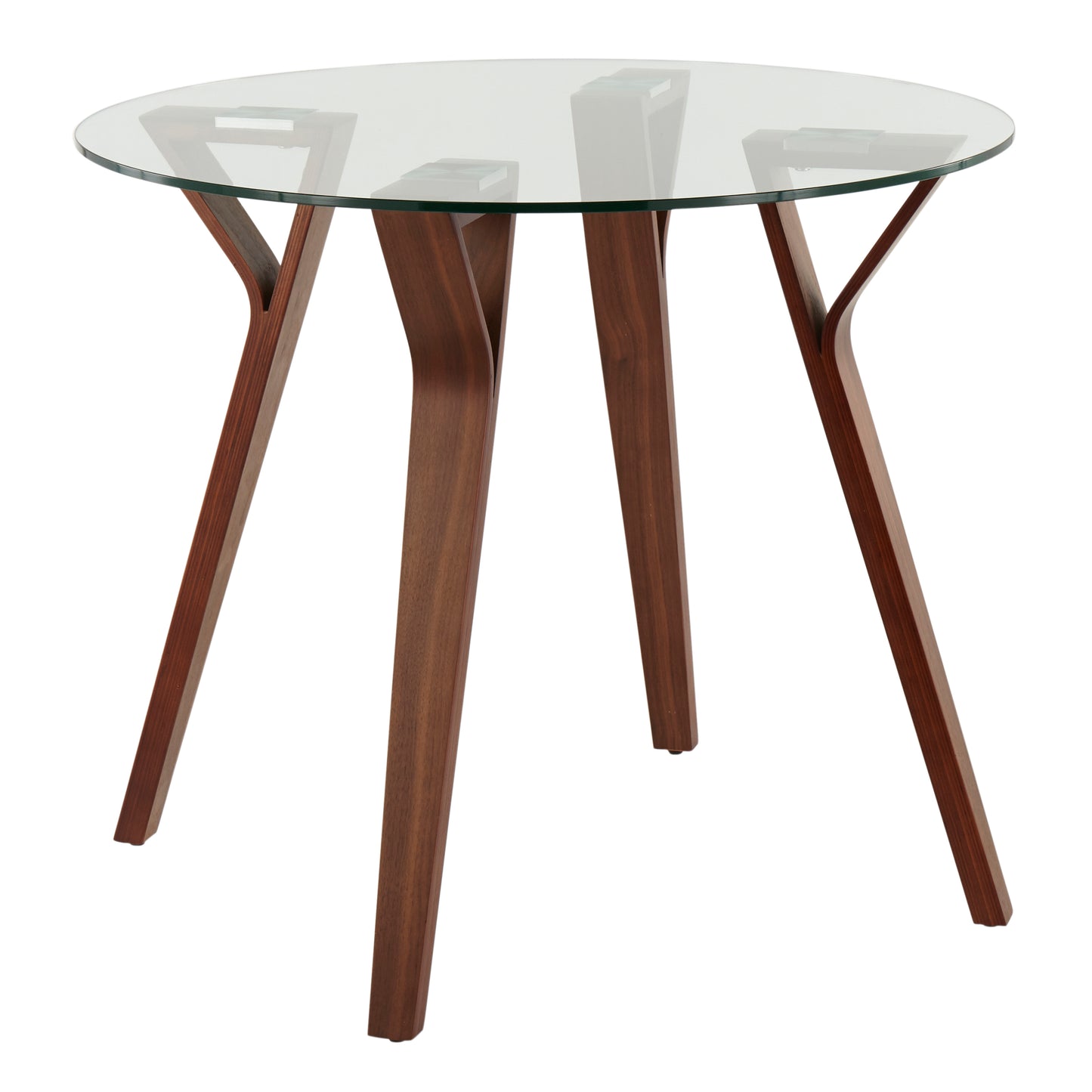 Folia Mid-Century Modern Round Dinette Table in Walnut Wood and Clear Glass by