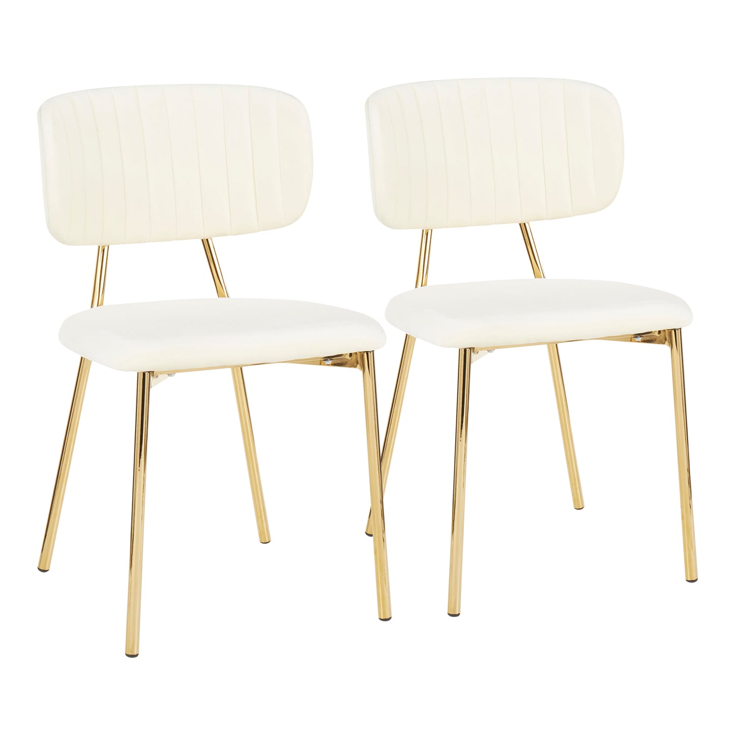 Contemporary Chair in Gold Metal and Cream Velvet - Set of 2