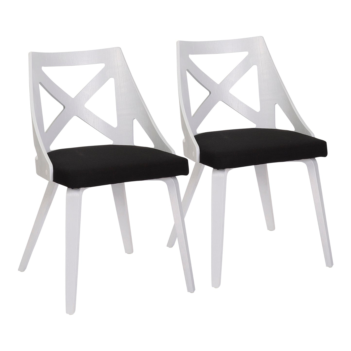Chair in White Textured Wood and Charcoal Fabric - Set of 2