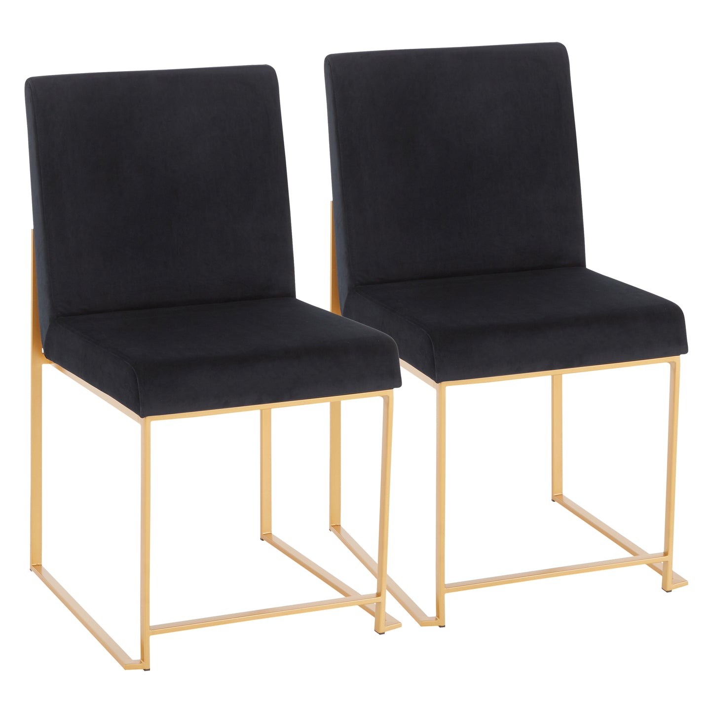 High Back Contemporary Dining Chair in Gold and Black Velvet - Set of 2