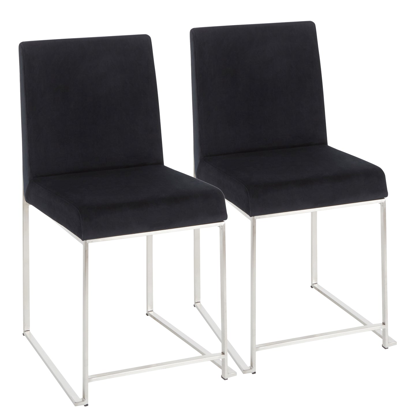 High Back Contemporary Dining Chair in Stainless Steel and Black Velvet - Set of 2