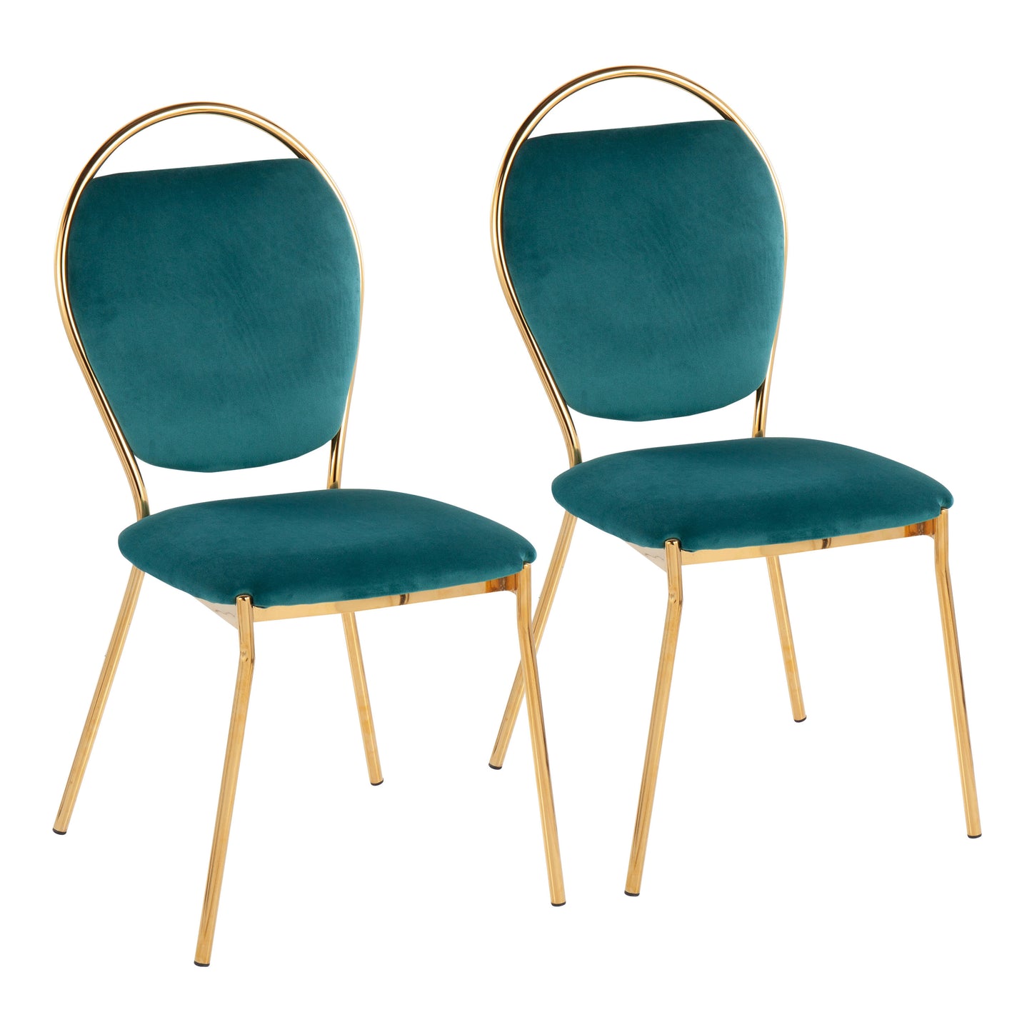 Contemporay Dining Chair in Gold Metal and Green Velvet - Set of 2