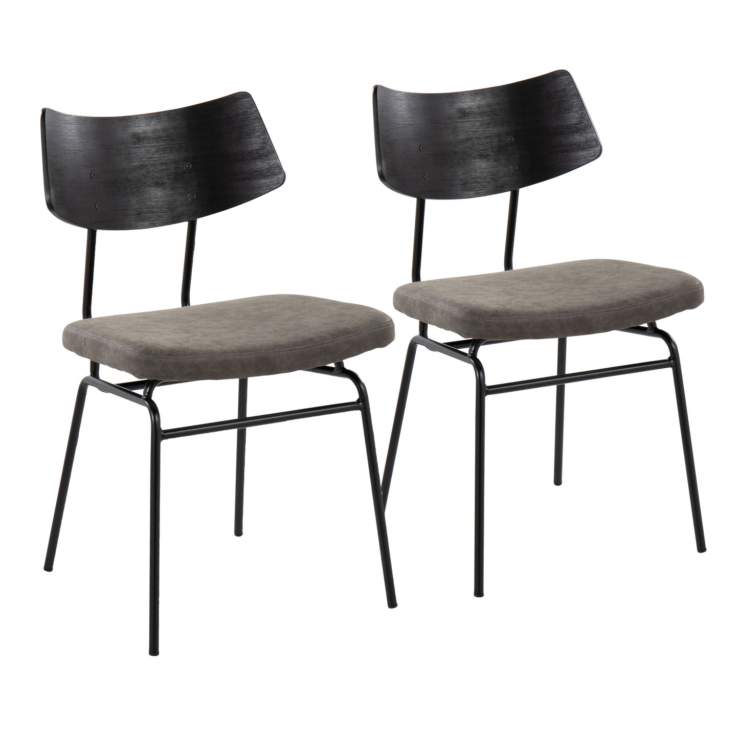 Mid-Century Modern Chair in Black Metal, Dark Grey Faux Leather, and Black Wood - Set of 2