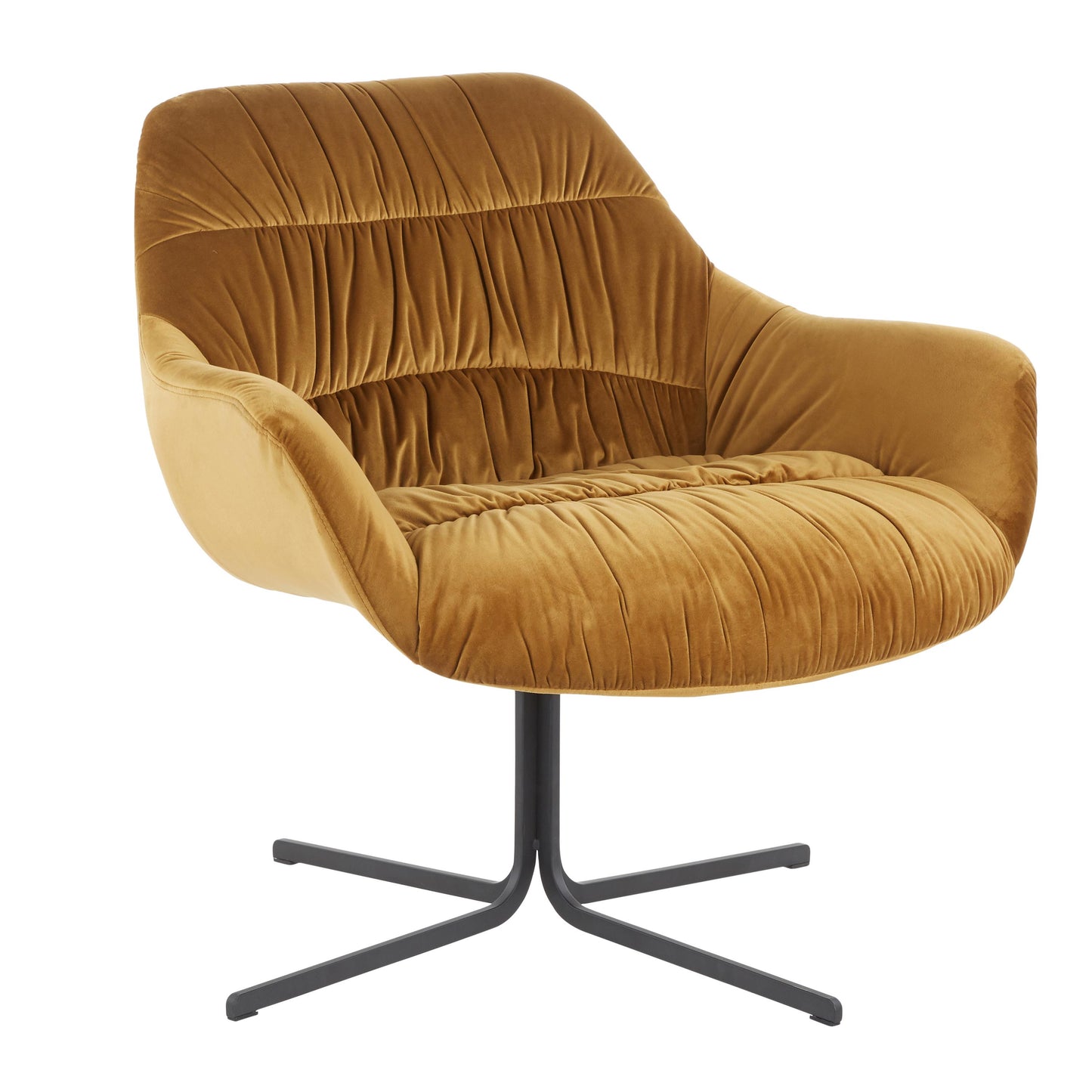 Contemporary Swivel Lounge Chair in Black Metal and Chartreuse Velvet