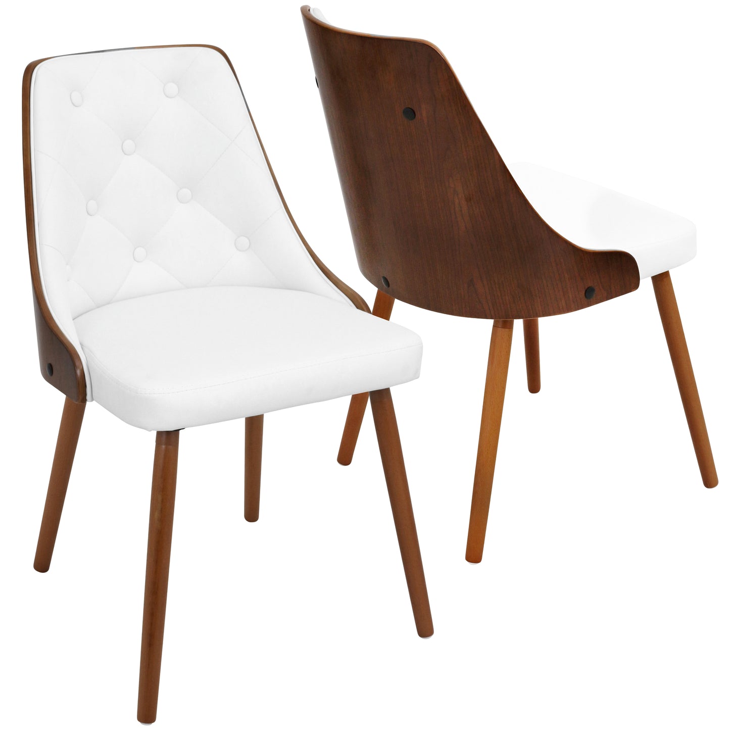 Mid-Century Modern Dining/Accent Chair in Walnut with White Faux Leather
