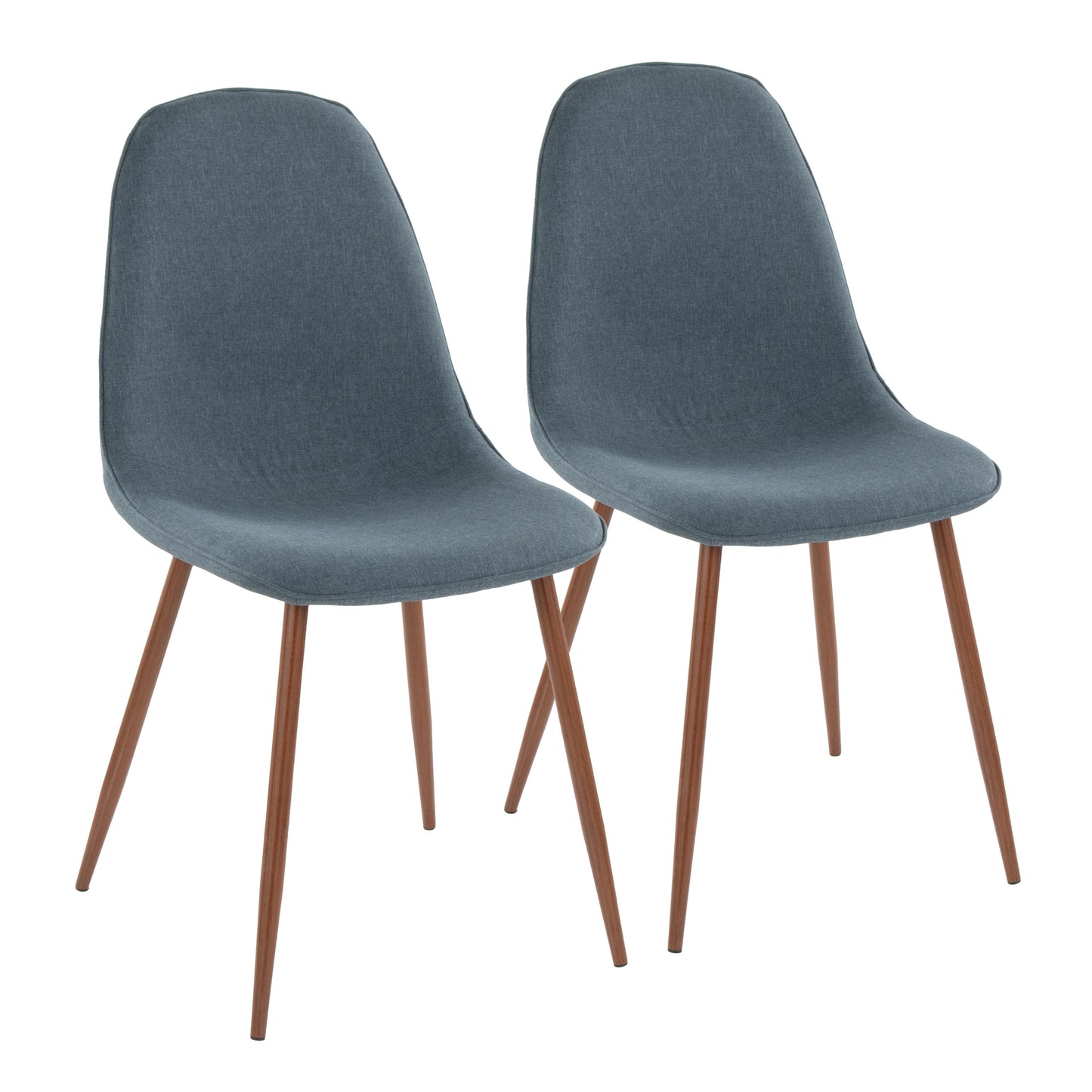 Mid-Century Modern Dining/Accent Chair in Walnut and Blue Fabric - Set of 2