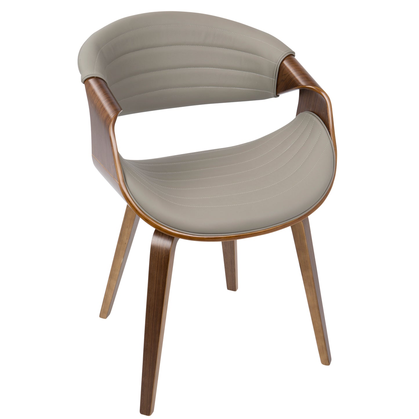 Mid-Century Modern Dining/Accent Chair in Walnut Wood and Grey Faux Leather