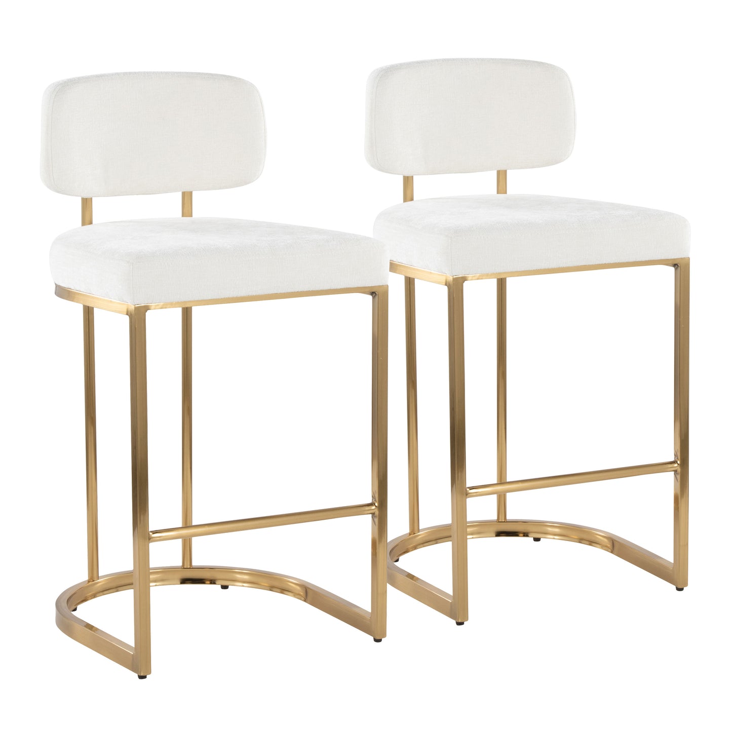 Fixed-Height Counter Stool in Gold Metal and Cream Fabric - Set of 2