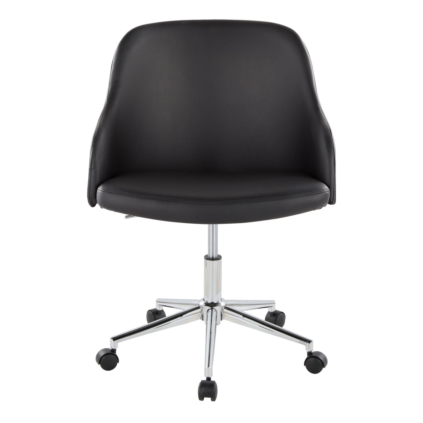 Office Chair in Chrome Metal, Walnut Wood, and Black Faux Leather
