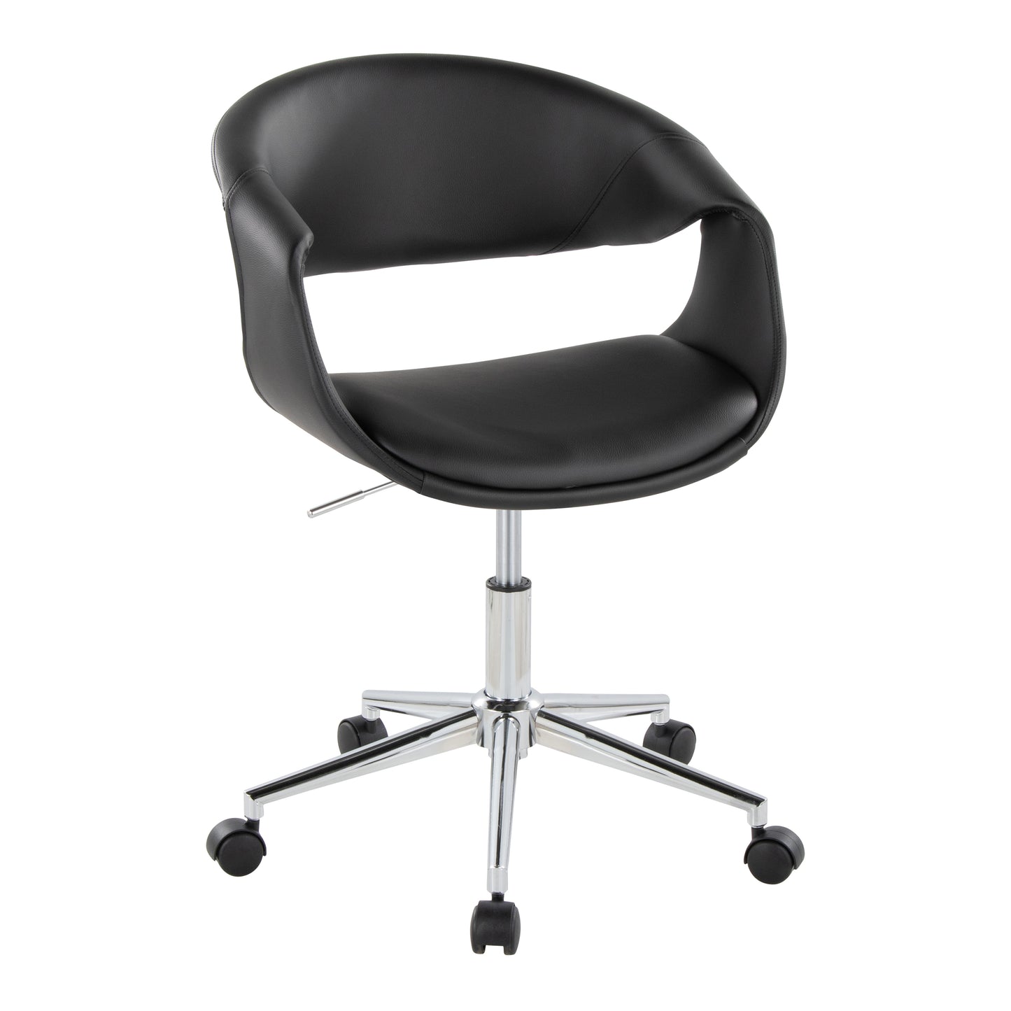 Task Chair in Chrome Metal and Black Faux Leather