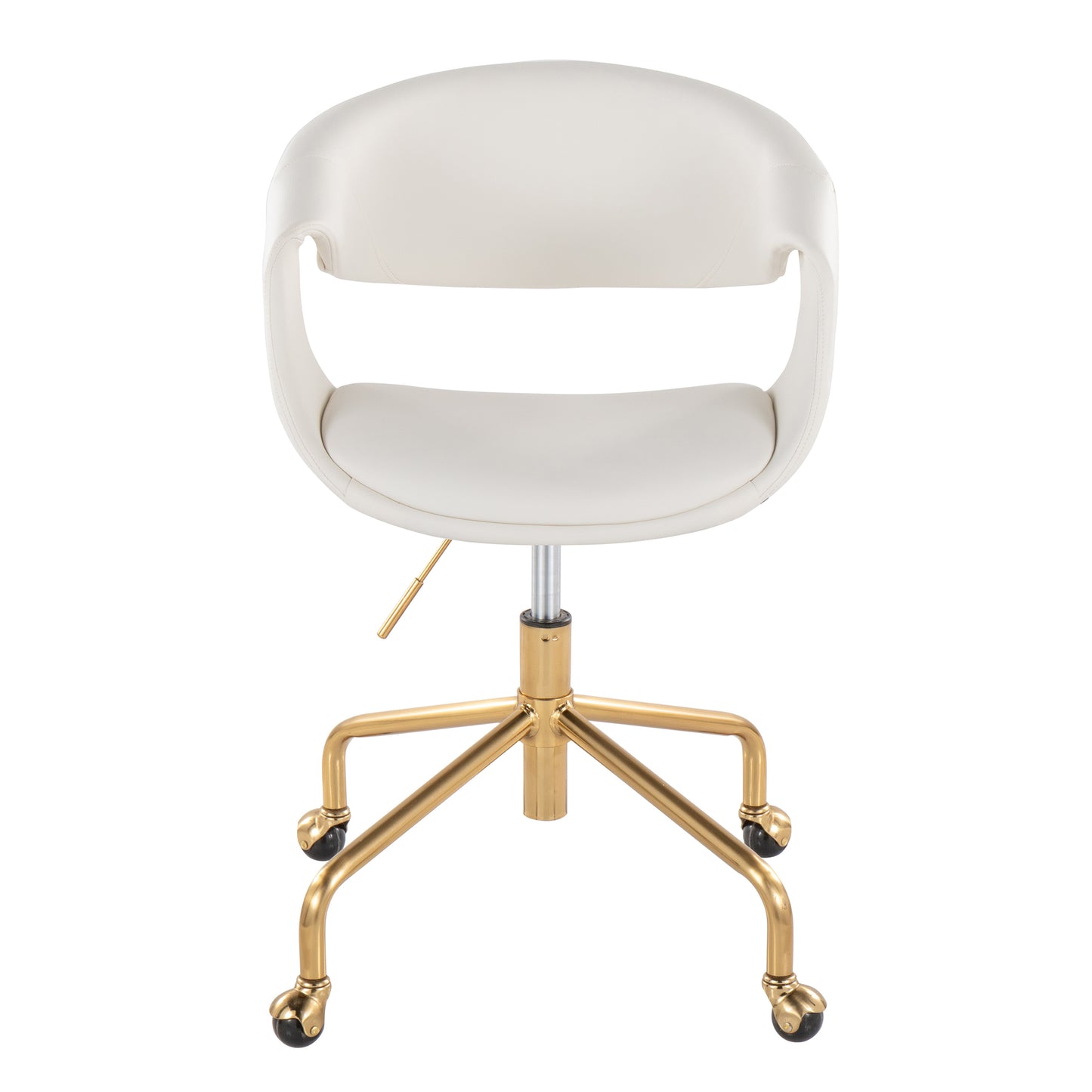 Task Chair in Gold Metal and White Faux Leather