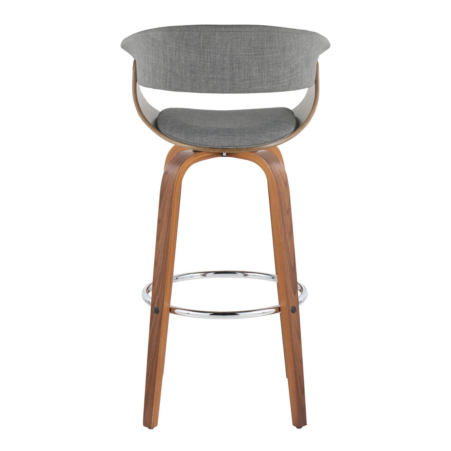 Mid-Century Modern Barstool Set with Grey Fabric Seats for Kitchen Dining