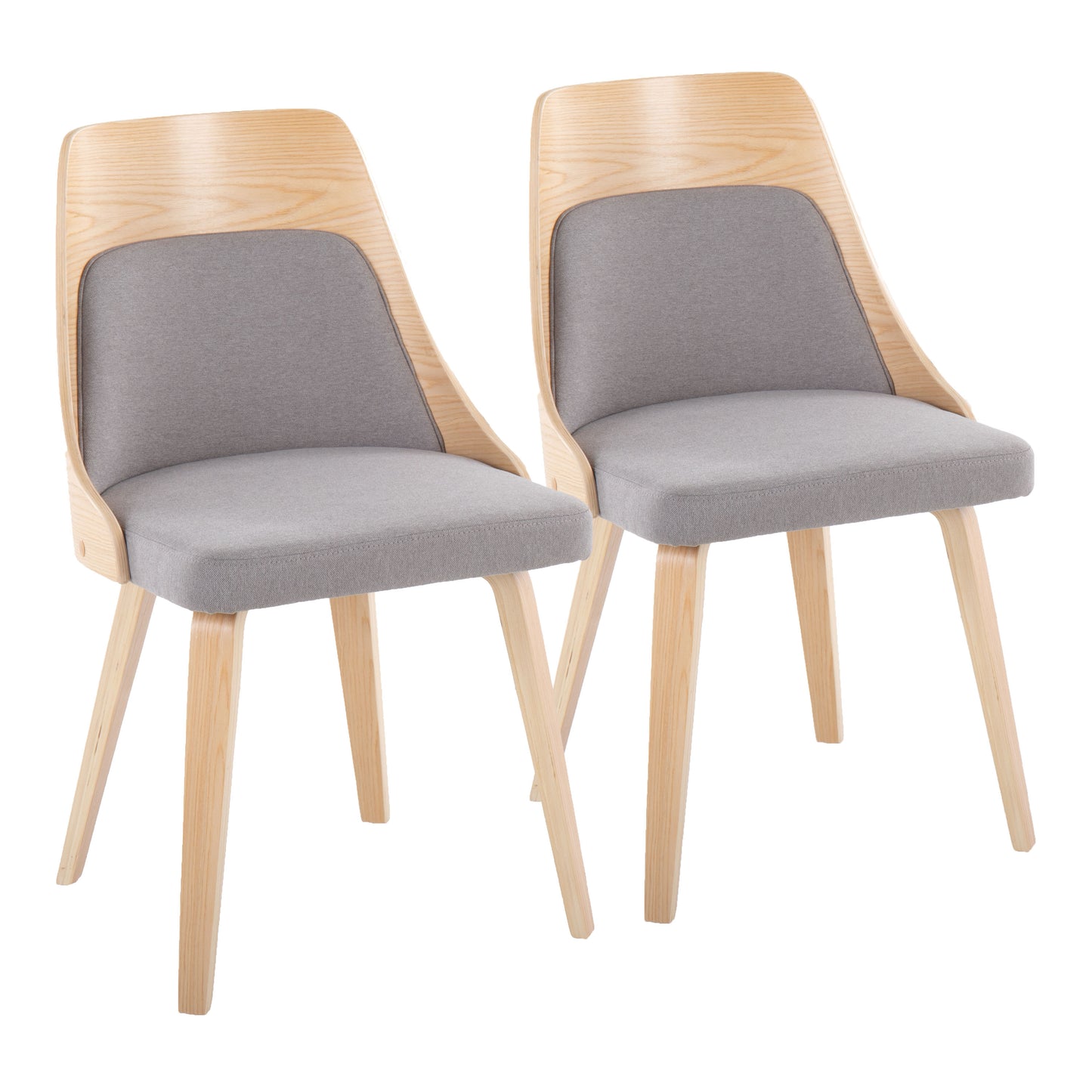 Mid-Century Modern Dining/Accent Chair in Natural Wood and Grey Fabric - Set of 2