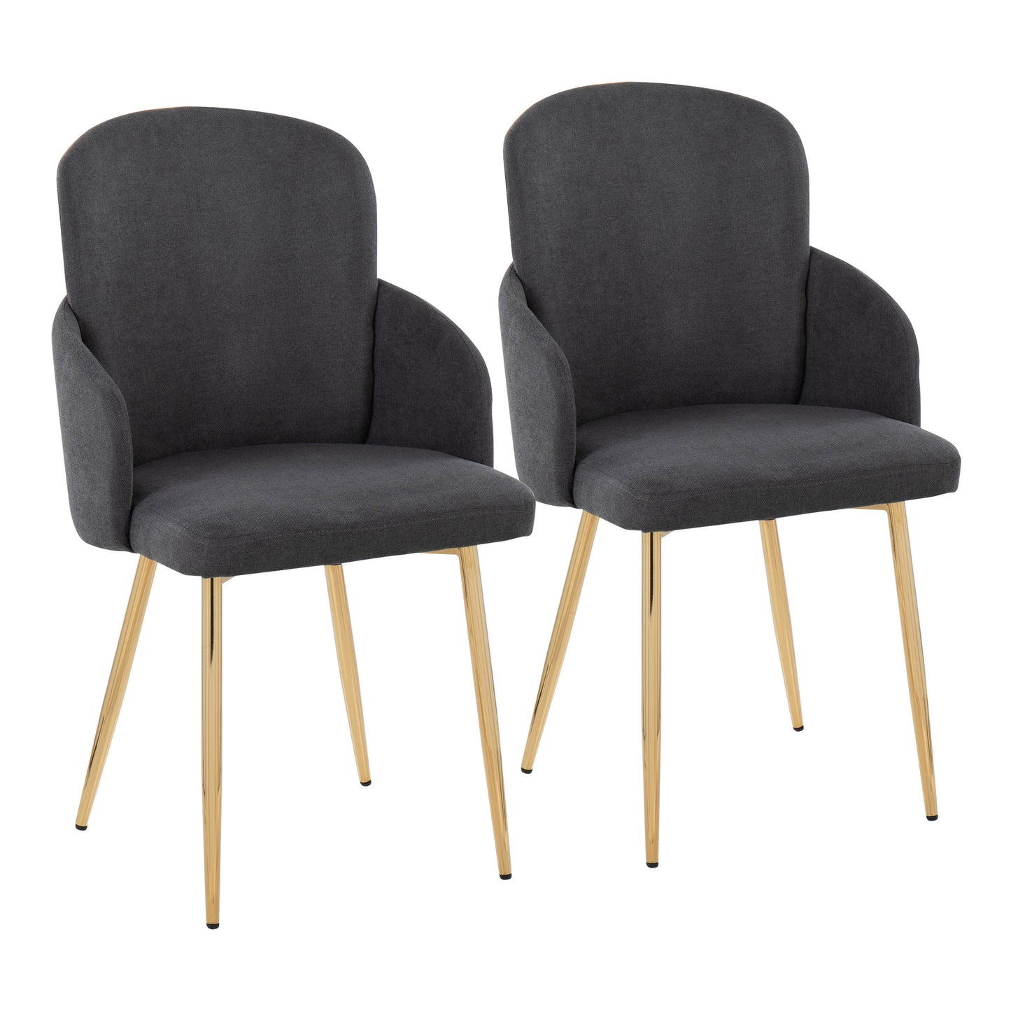 Contemporary Dining Chair in Gold Metal and Grey Fabric with Chrome Accent - Set of 2