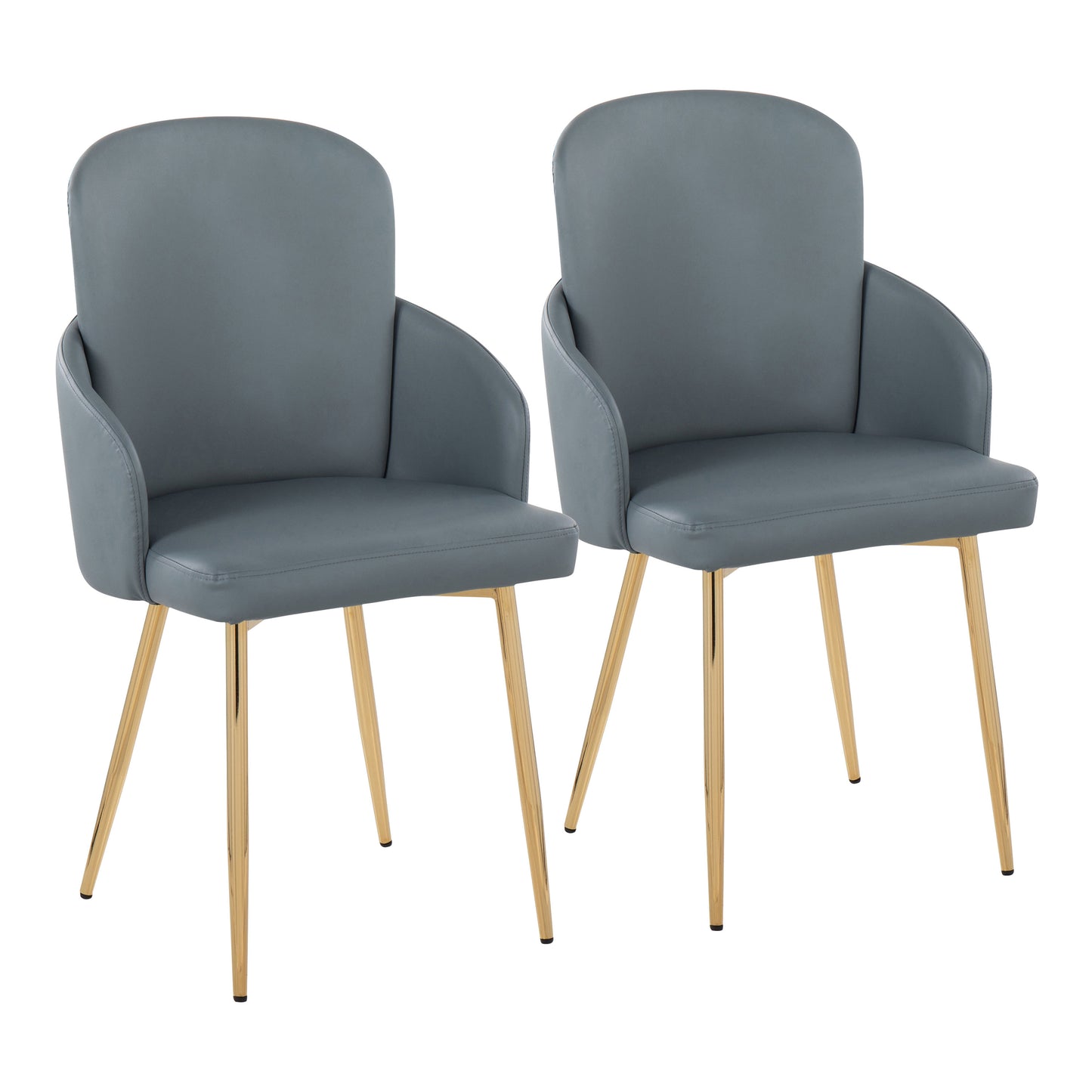 Contemporary Dining Chair in Gold Metal and Grey Faux Leather with Chrome Accent - Set of 2
