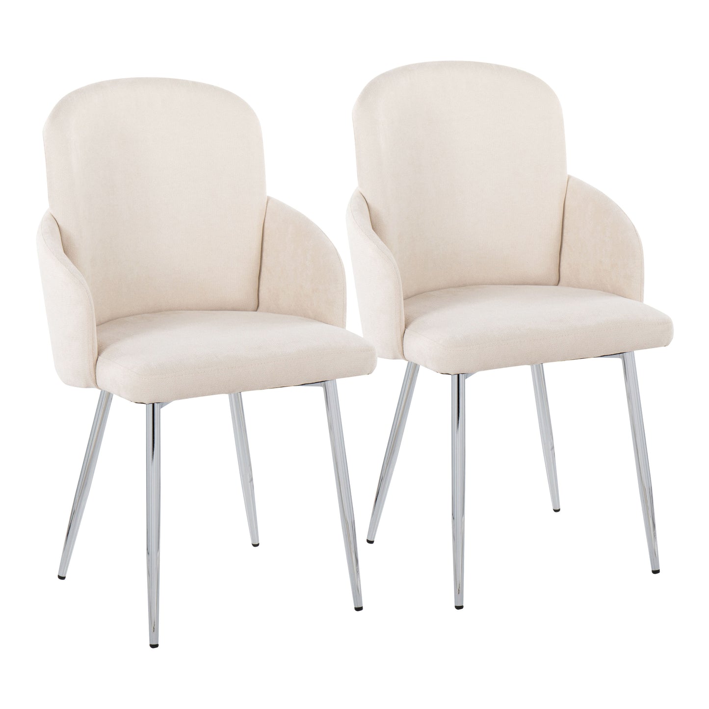 Contemporary Dining Chair in Chrome Metal and Cream Fabric with Chrome Accent - Set of 2