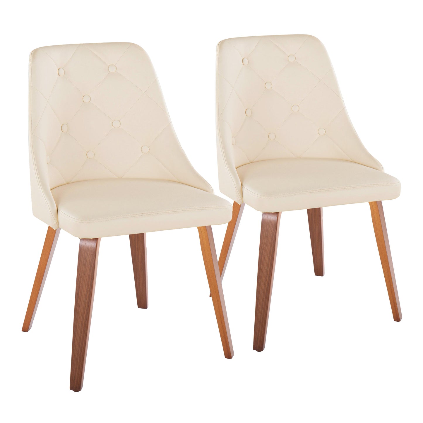 Contemporary Accent/Dining Chair in Walnut Wood and Cream Faux Leather - Set of 2