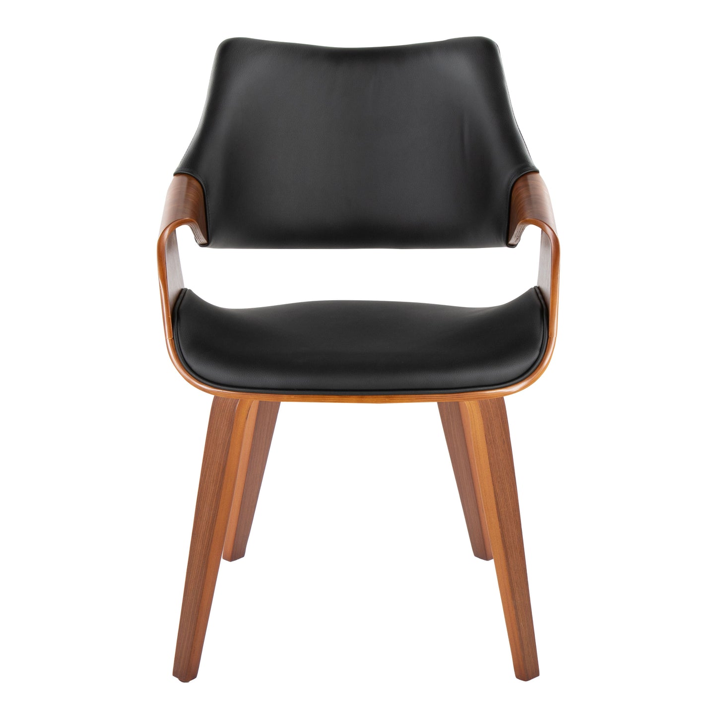 Chair in Walnut Wood and Black Faux Leather - Set of 2
