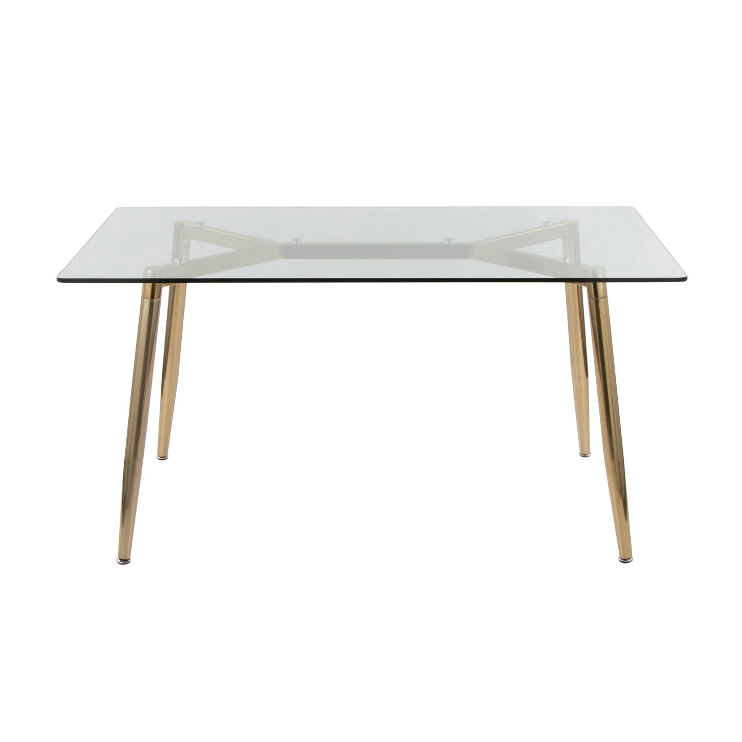 Dining Table in Gold Metal and Clear Glass