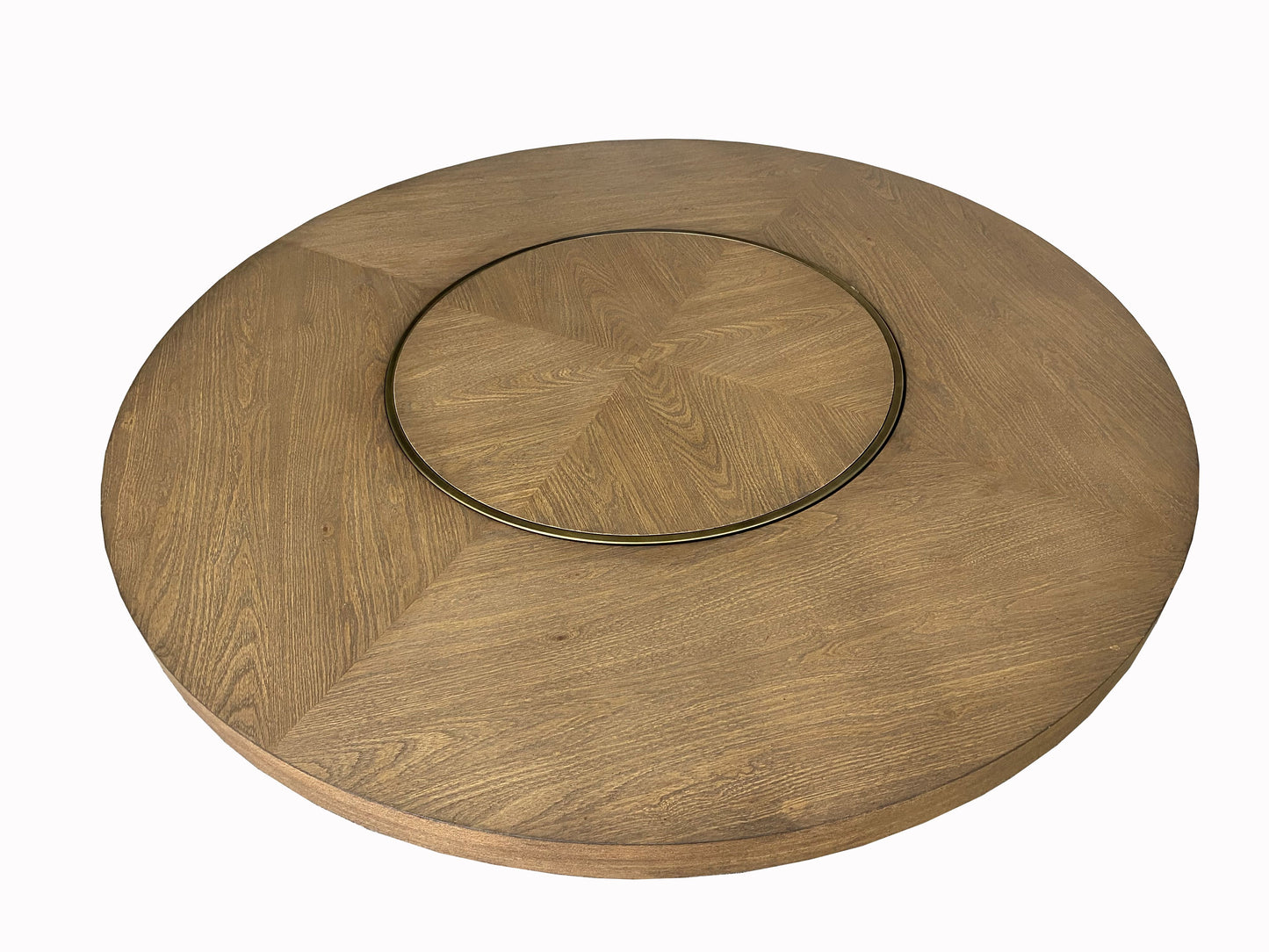 Light Brown Round Dining Table with Lazy Susan - Modern Design