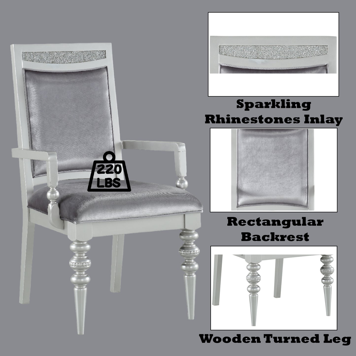Silver Fabric Dining Armchairs Set of 2