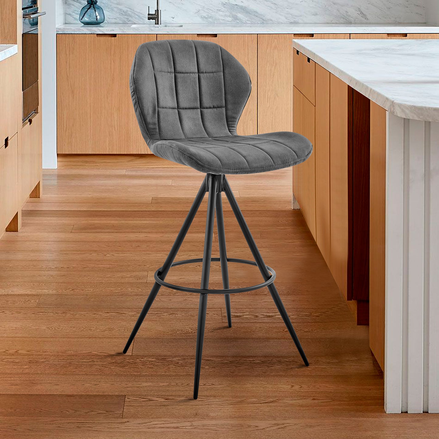Hestrel 26" Swivel Counter Height Bar Stool in Charcoal Fabric and Black Finish
