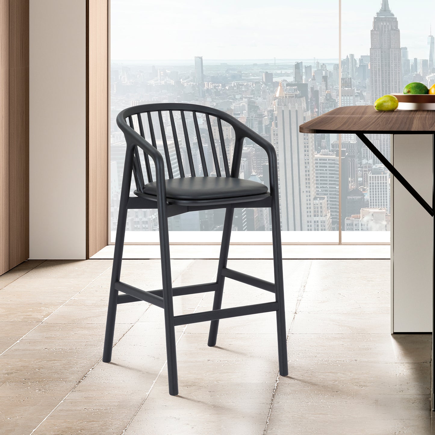 Echo Black Oak Wood and Faux Leather Counter Stool