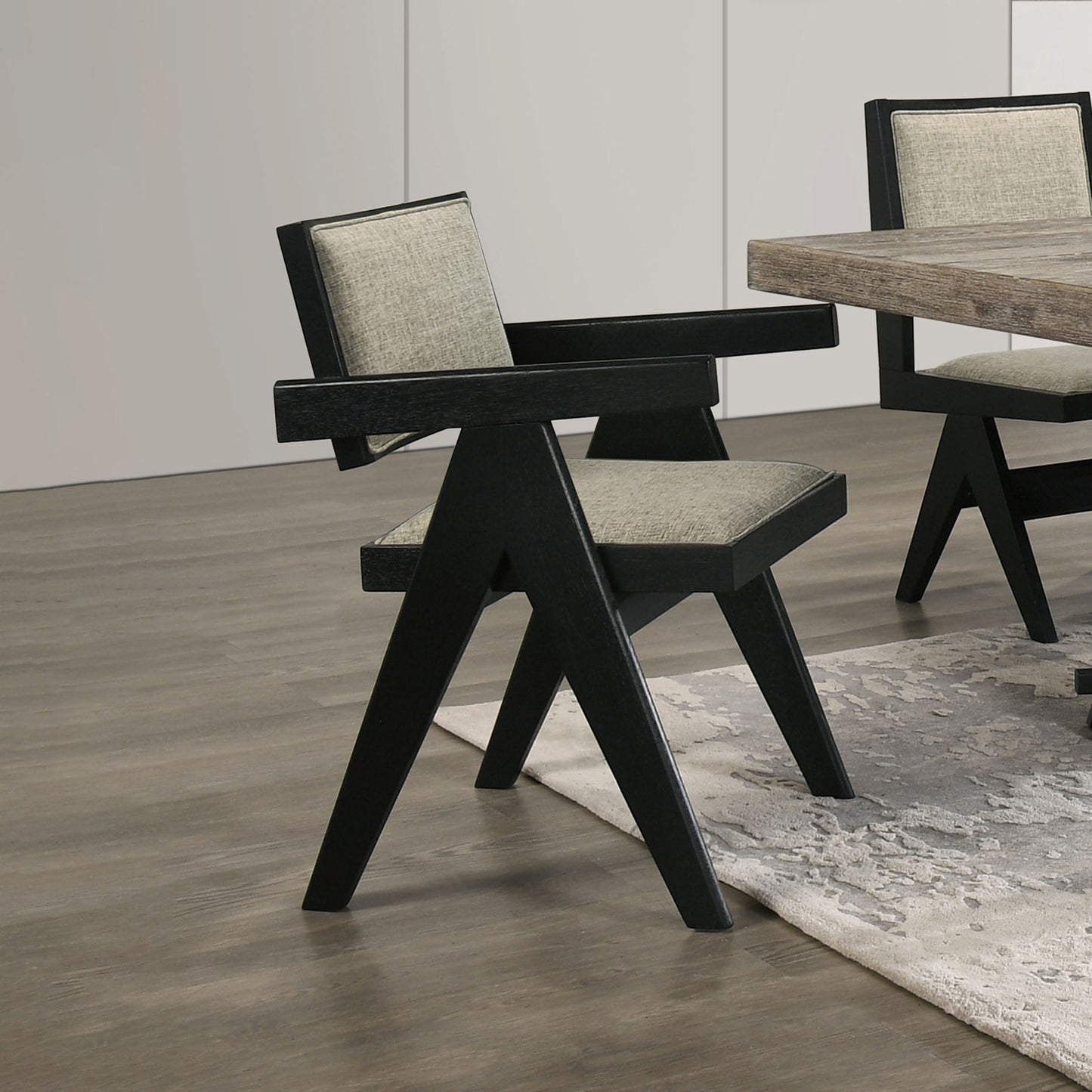 Dining Room Black Arm Chairs Light Gray Upholstery Seat 2pc Dining Arm Chairs Dining Room Furniture